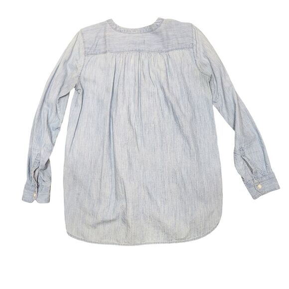 LOFT Denim Shirt Burnout Cotton Grunge Long Sleeve Western Preppy Blue‎ Boho S - Picture 6 of 11